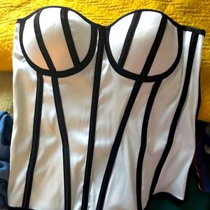 Cream & Black textured corset top, Plus size 2X
